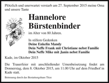 Traueranzeige von Hannelore Bürstenbinder  von Magdeburger Volksstimme
