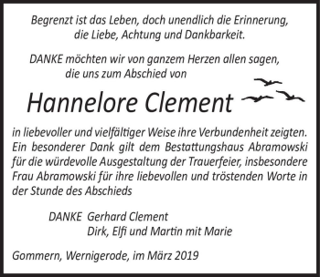 Traueranzeige von Hannelore Clement  von Magdeburger Volksstimme