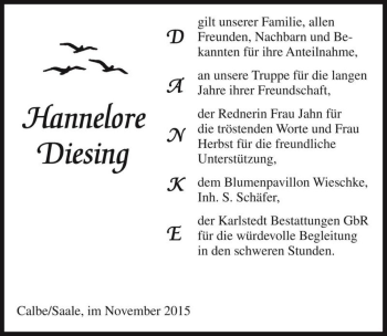 Traueranzeige von Hannelore Diesing  von Magdeburger Volksstimme