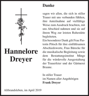Traueranzeige von Hannelore Dreyer  von Magdeburger Volksstimme