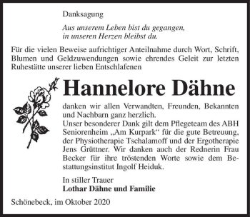 Traueranzeige von Hannelore Dähne  von Magdeburger Volksstimme