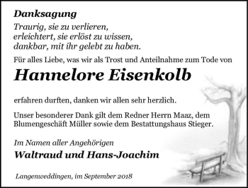 Traueranzeige von Hannelore Eisenkolb  von Magdeburger Volksstimme