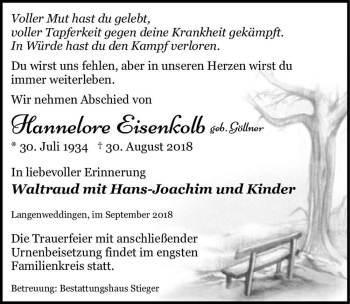 Traueranzeige von Hannelore Eisenkolb (geb. Göllner)  von Magdeburger Volksstimme