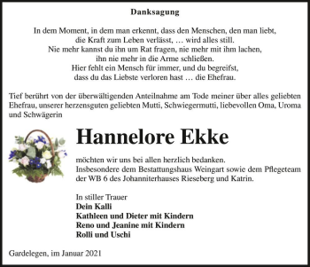Traueranzeige von Hannelore Ekke  von Magdeburger Volksstimme