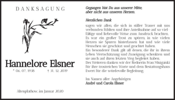 Traueranzeige von Hannelore Elsner  von Magdeburger Volksstimme
