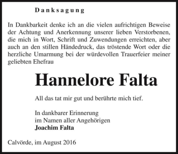 Traueranzeige von Hannelore Falta  von Magdeburger Volksstimme