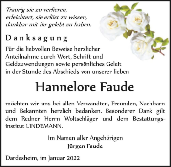 Traueranzeige von Hannelore Faude  von Magdeburger Volksstimme