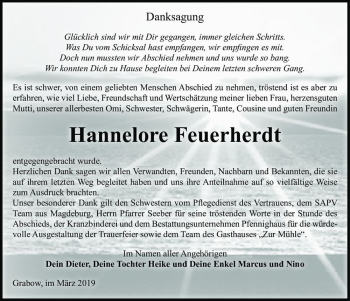Traueranzeige von Hannelore Feuerherdt  von Magdeburger Volksstimme