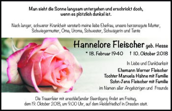 Traueranzeige von Hannelore Fleischer (geb. Hesse)  von Magdeburger Volksstimme