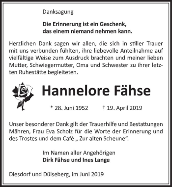 Traueranzeige von Hannelore Fähse  von Magdeburger Volksstimme