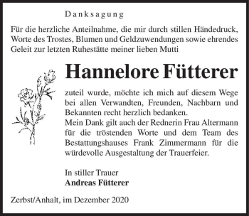 Traueranzeige von Hannelore Fütterer  von Magdeburger Volksstimme