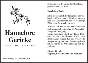 Traueranzeige von Hannelore Gericke  von Magdeburger Volksstimme