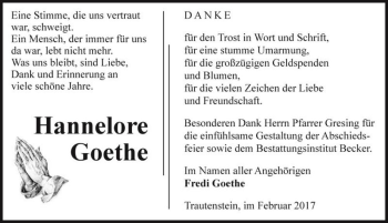 Traueranzeige von Hannelore Goethe  von Magdeburger Volksstimme