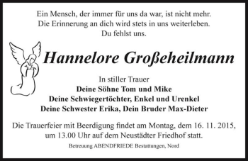 Traueranzeige von Hannelore Großeheilmann  von Magdeburger Volksstimme