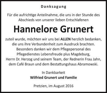 Traueranzeige von Hannelore Grunert  von Magdeburger Volksstimme