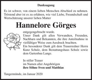 Traueranzeige von Hannelore Görges  von Magdeburger Volksstimme
