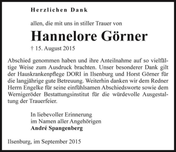 Traueranzeige von Hannelore Görner  von Magdeburger Volksstimme