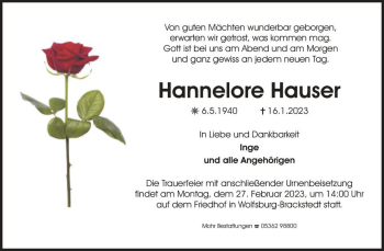 Traueranzeige von Hannelore Hauser  von Magdeburger Volksstimme
