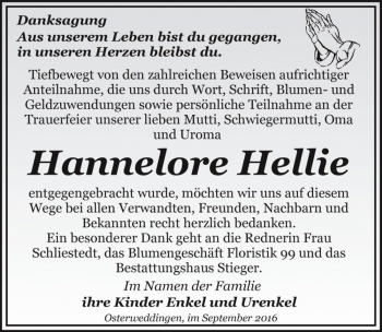 Traueranzeige von Hannelore Hellie  von Magdeburger Volksstimme