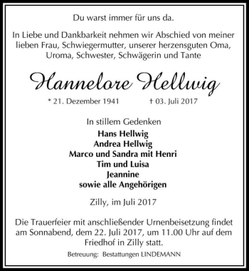 Traueranzeige von Hannelore Hellwig  von Magdeburger Volksstimme
