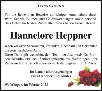 Traueranzeige von Hannelore Heppner  von Magdeburger Volksstimme