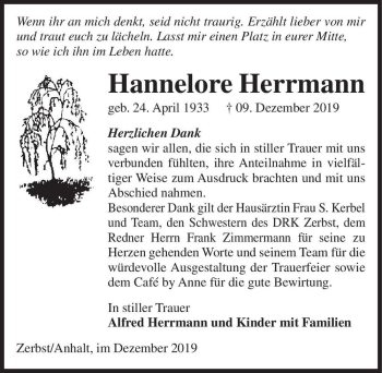Traueranzeige von Hannelore Herrmann  von Magdeburger Volksstimme