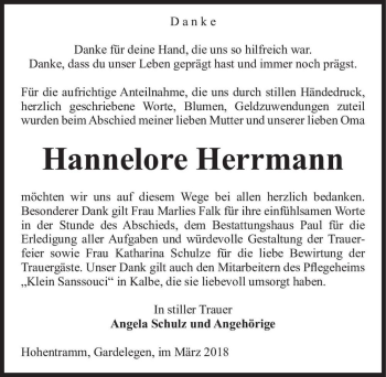 Traueranzeige von Hannelore Herrmann  von Magdeburger Volksstimme
