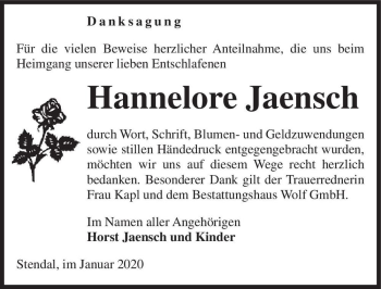 Traueranzeige von Hannelore Jaensch  von Magdeburger Volksstimme