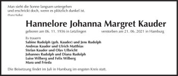Traueranzeige von Hannelore Johanna Margret Kauder  von Magdeburger Volksstimme