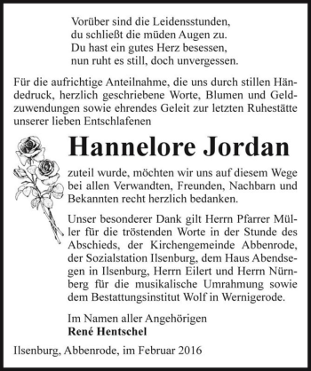 Traueranzeige von Hannelore Jordan  von Magdeburger Volksstimme