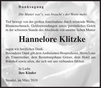 Traueranzeige von Hannelore Klitze  von Magdeburger Volksstimme