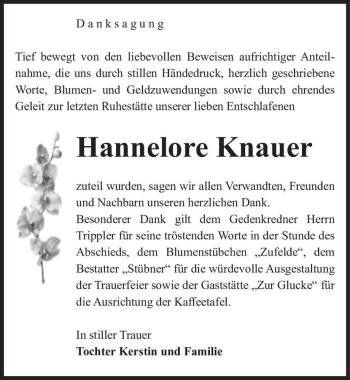 Traueranzeige von Hannelore Knauer  von Magdeburger Volksstimme