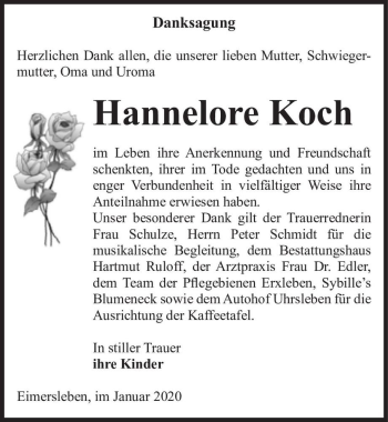 Traueranzeige von Hannelore Koch  von Magdeburger Volksstimme