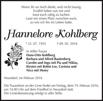 Traueranzeige von Hannelore Kohlberg  von Magdeburger Volksstimme
