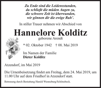 Traueranzeige von Hannelore Kolditz (geb. Arendt)  von Magdeburger Volksstimme
