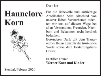 Traueranzeige von Hannelore Korn  von Magdeburger Volksstimme