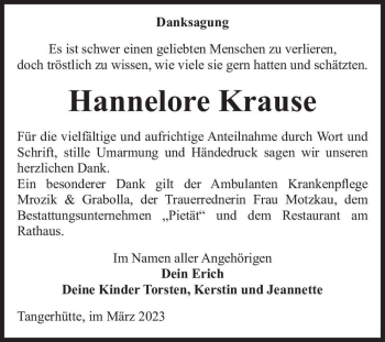 Traueranzeige von Hannelore Krause  von Magdeburger Volksstimme