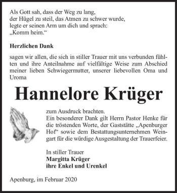 Traueranzeige von Hannelore Krüger  von Magdeburger Volksstimme