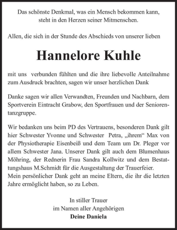 Traueranzeige von Hannelore Kuhle  von Magdeburger Volksstimme