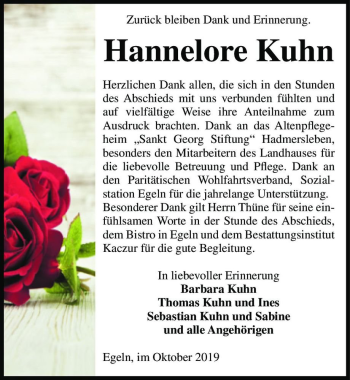 Traueranzeige von Hannelore Kuhn  von Magdeburger Volksstimme