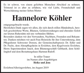 Traueranzeige von Hannelore Köhler  von Magdeburger Volksstimme
