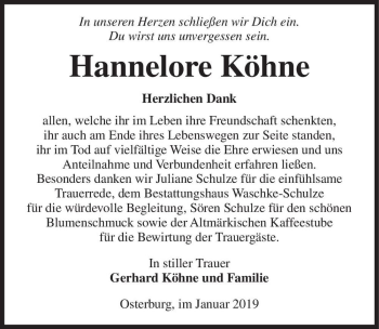 Traueranzeige von Hannelore Köhne  von Magdeburger Volksstimme