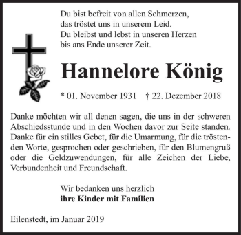 Traueranzeige von Hannelore König  von Magdeburger Volksstimme