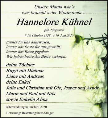 Traueranzeige von Hannelore Kühnel (geb. Siegmund)  von Magdeburger Volksstimme