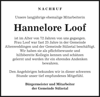 Traueranzeige von Hannelore Loof  von Magdeburger Volksstimme