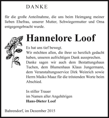Traueranzeige von Hannelore Loof  von Magdeburger Volksstimme