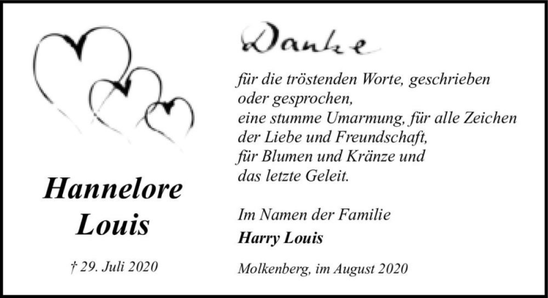  Traueranzeige für Hannelore Louis  vom 22.08.2020 aus Magdeburger Volksstimme