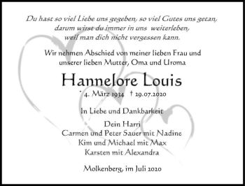 Traueranzeige von Hannelore Louis  von Magdeburger Volksstimme
