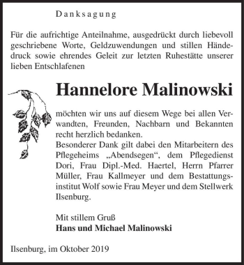 Traueranzeige von Hannelore Malinowski  von Magdeburger Volksstimme