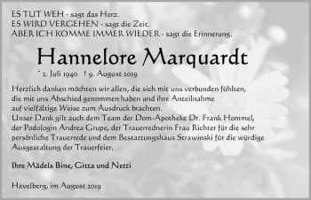 Traueranzeige von Hannelore Marquardt  von Magdeburger Volksstimme